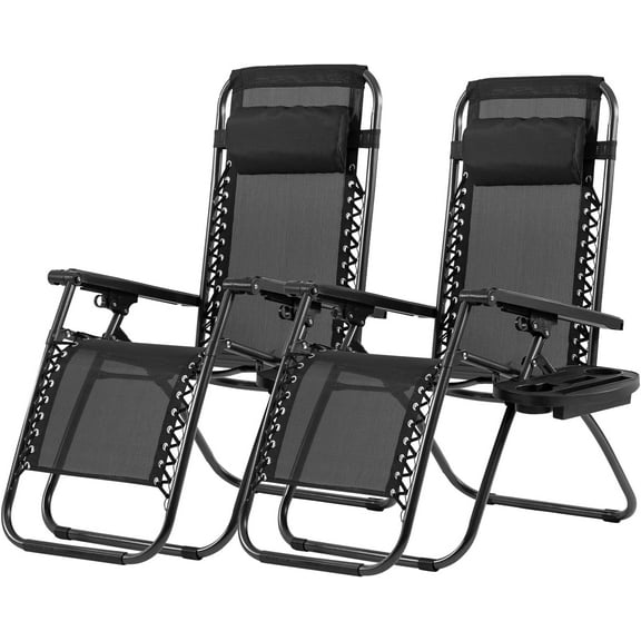 YRLLENSDAN Zero Gravity Chairs Set of 2, Patio Chairs Lawn Chairs with Removable Pillow and Cup Holder Outdoor Lounge Chairs Set of 2 Reclining Beach Chair for Lawn Patio Balcony, Black