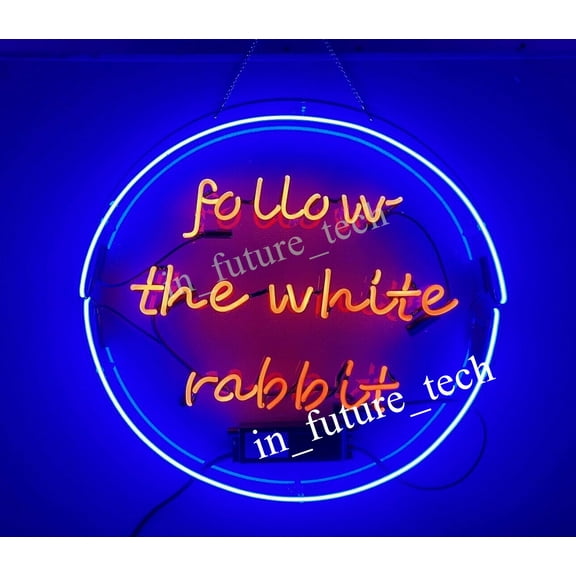 Queen Sense 24" Follow The White Rabbit Neon Sign With Dimmer Acrylic Man Cave Handmade Neon Light 124FTWRCADIM