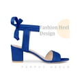 thumbnail image 3 of BLISSFUL STEP Women's Open Toe Pleated Lace Up Block Heels Sandals Deep Blue 10, 3 of 6