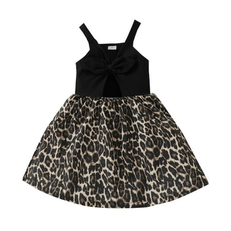 

2023 Summer Savings Girls Dress PEZHADA Baby Girls Clothes Sleeveless Sling Bowknot Midriff-baring Animal Floral Dress Black 130