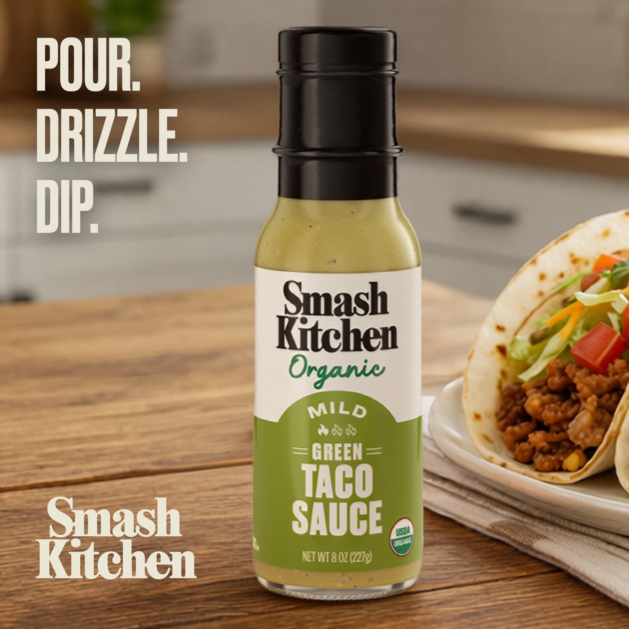 (2 pack) Smash Kitchen Organic Mild Green Taco Sauce, 8 oz