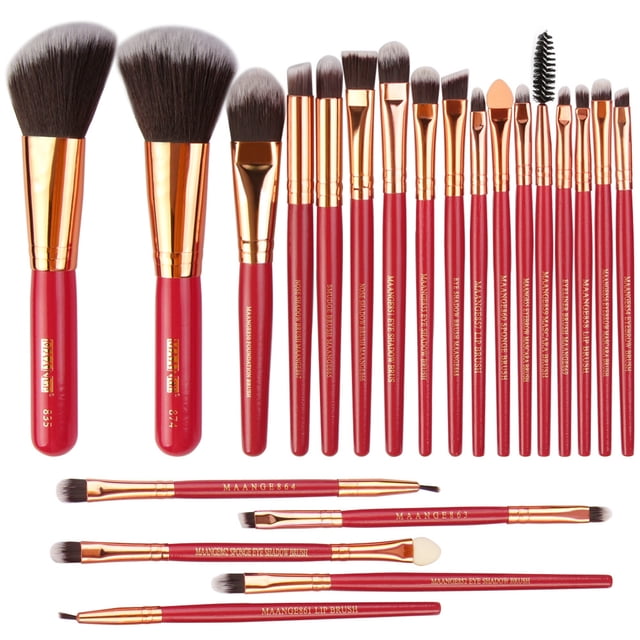 Tignapoo MAANGE 22-Piece Wooden Handle Makeup Brush Set with Rose Gold Tubes, Soft Fiber Bristles for All Skin Types, Travel-Friendly Beauty Tools