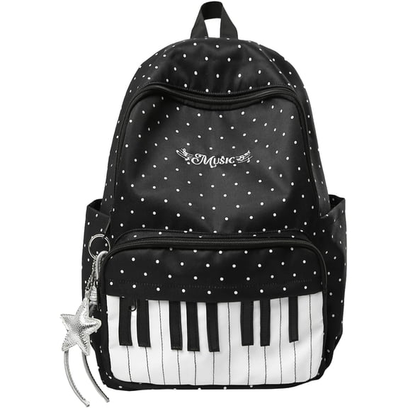 Piano Backpack Whimsical Twee Backpack Y2k Cute Daypack Medium Bookbag(RL Black)
