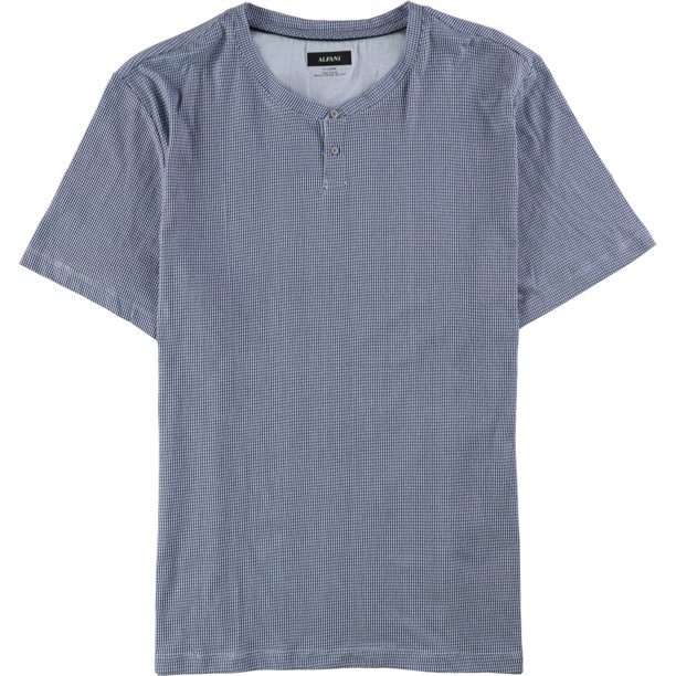Alfani Mens Mini-Grid Henley Shirt, Azul, X-Large Alfani henley
