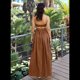 thumbnail image 4 of Conjunto de 2 Piezas para Mujer, Sin Mangas, con Tirantes, Corte A, Falda Maxi, Informal, Plisada, Estilo , Estilo Bohemio, con Bolsillo. Marrón L, 4 of 9