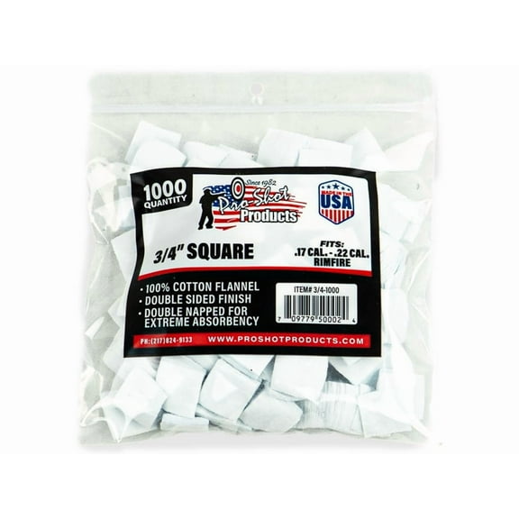 Pro-Shot Cotton Flannel Patches .17-.22 Rimfire .75 Inch Square 1000 Per Bag, 3-4-1000