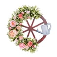 thumbnail image 4 of Corona de primavera, flores de peonía artificiales y rueda, señal de bienvenida, decoración de verano hecha a mano para exteriores, interiores,, 4 of 8