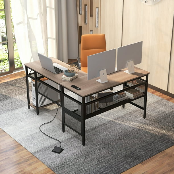 Topbuy L Shaped Desk with Charging Station 55