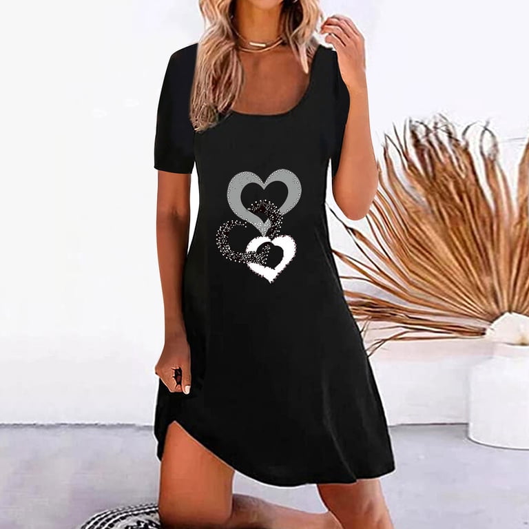 Ersazi Summer Dresses for Women Casual Loose Dress for Women Sleeve  Sundress Flowy Dress Solid Dress Black L - Walmart.com