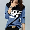 thumbnail image 2 of Long Sleeve Tops for Woman Trendy Crew Neck Color Block Cow Spotted Print Patchwork T Shirts Ladies Casual Pullover(Blue,XL), 2 of 4