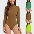 thumbnail image 6 of Women's Slim Knit Turtleneck Neck Bottom Shirt T-Shirt Long Sleeve Women's Jumpsuit Solid Color Y2K Clothes Green,XL, 6 of 6