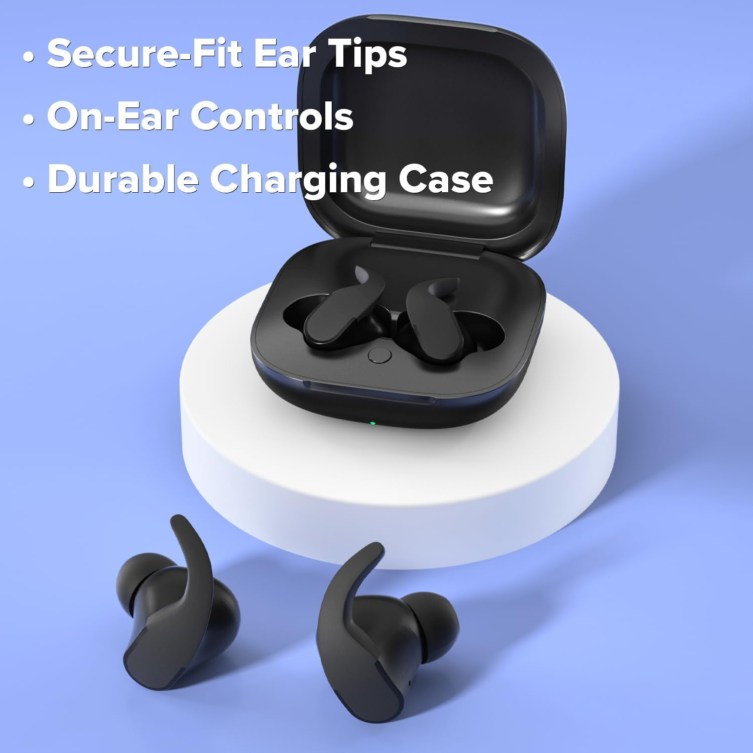 COBY Sports True Wireless Earbuds, Noise-Isolating Bluetooth Earbuds with Secure-Fit Ear Tips, Black