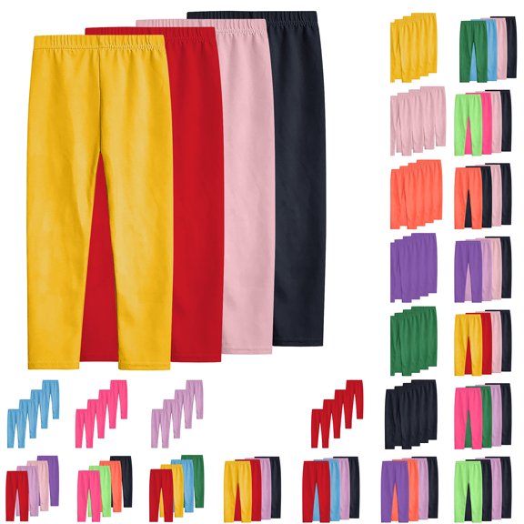 Swuxness Girls 4PC Leggings Long Pants Slim Plain Tone Flexible Leisure Wear