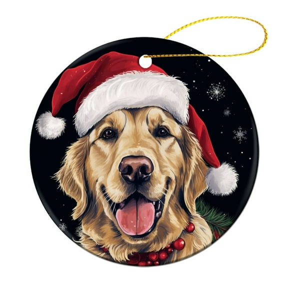 Christmas Ornament Dog Lovers Gift Double-Sided Ceramics Ornaments Golden Retriever Santa Dog Personalized Christmas Ornaments Funny Gifts for Women/Men