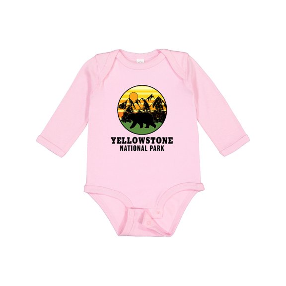 Inktastic Yellowstone National Park with Bear Mountains and Trees Cricle Boys or Girls Long Sleeve Baby Bodysuit