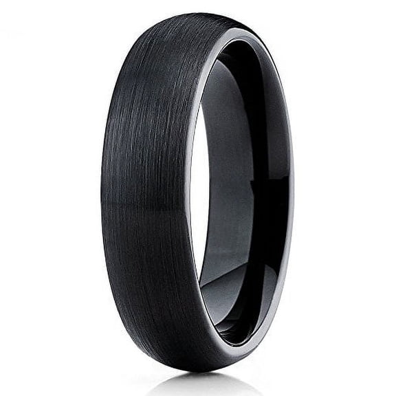 Silly Kings 6mm Brushed Black Tungsten Carbide Wedding Band Dome Shape Classic Ring Comfort Fit Unisex 6.5