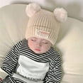thumbnail image 5 of Infant Toddler Hat Soft Warm Hat Solid Color Winter Double Pom Wool Knitted Cap for 3-30 Months Old Kids, 5 of 9