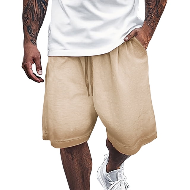 Work Shorts Men Male Heavyweight Distressed Shorts Washed 2 Tone Gradient Loose Oversize Athletic Shorts Khaki M