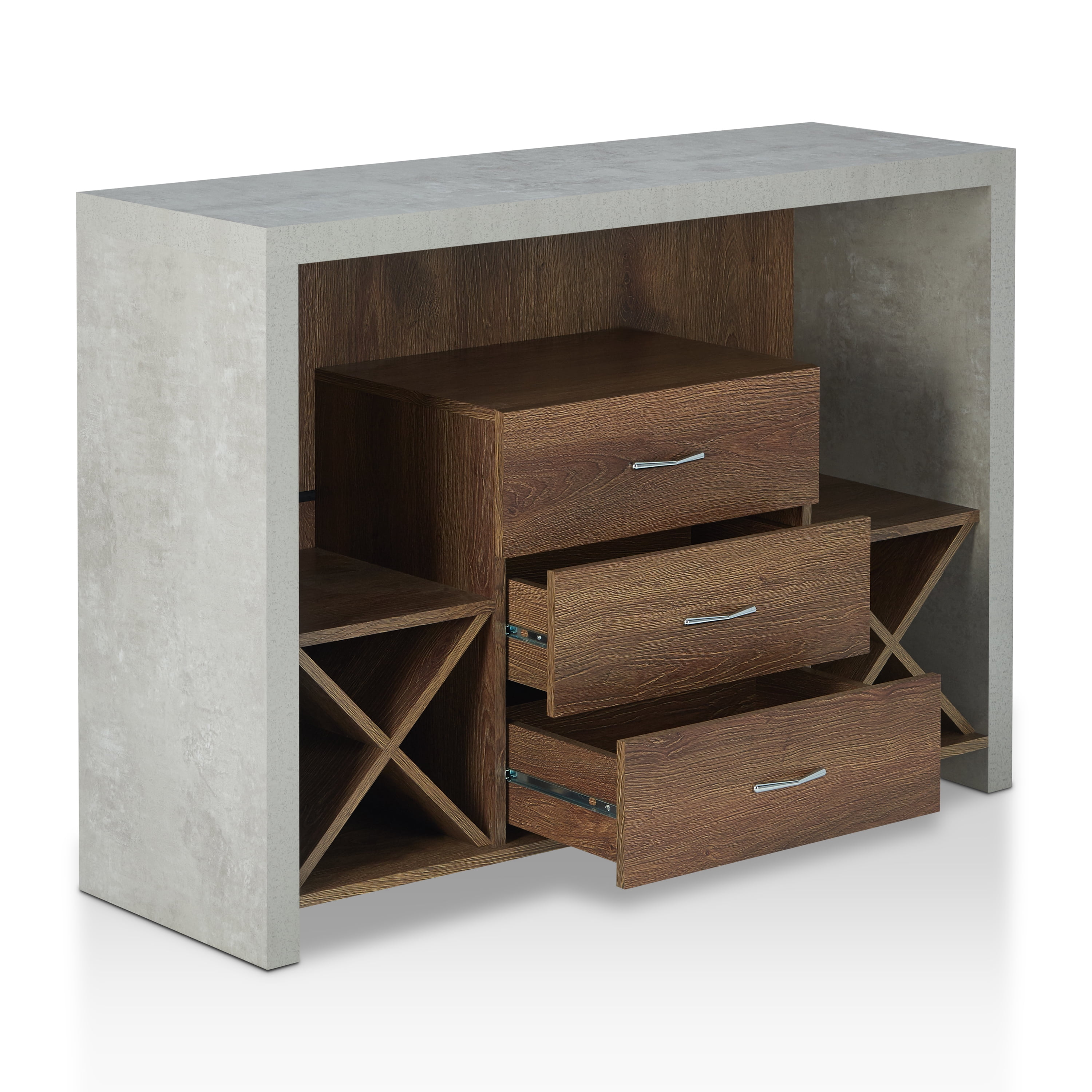 Furniture of America Chriz Industrial 47"Width Multi-Storage Wood Sideboard with Drawers, Walnut and Cement