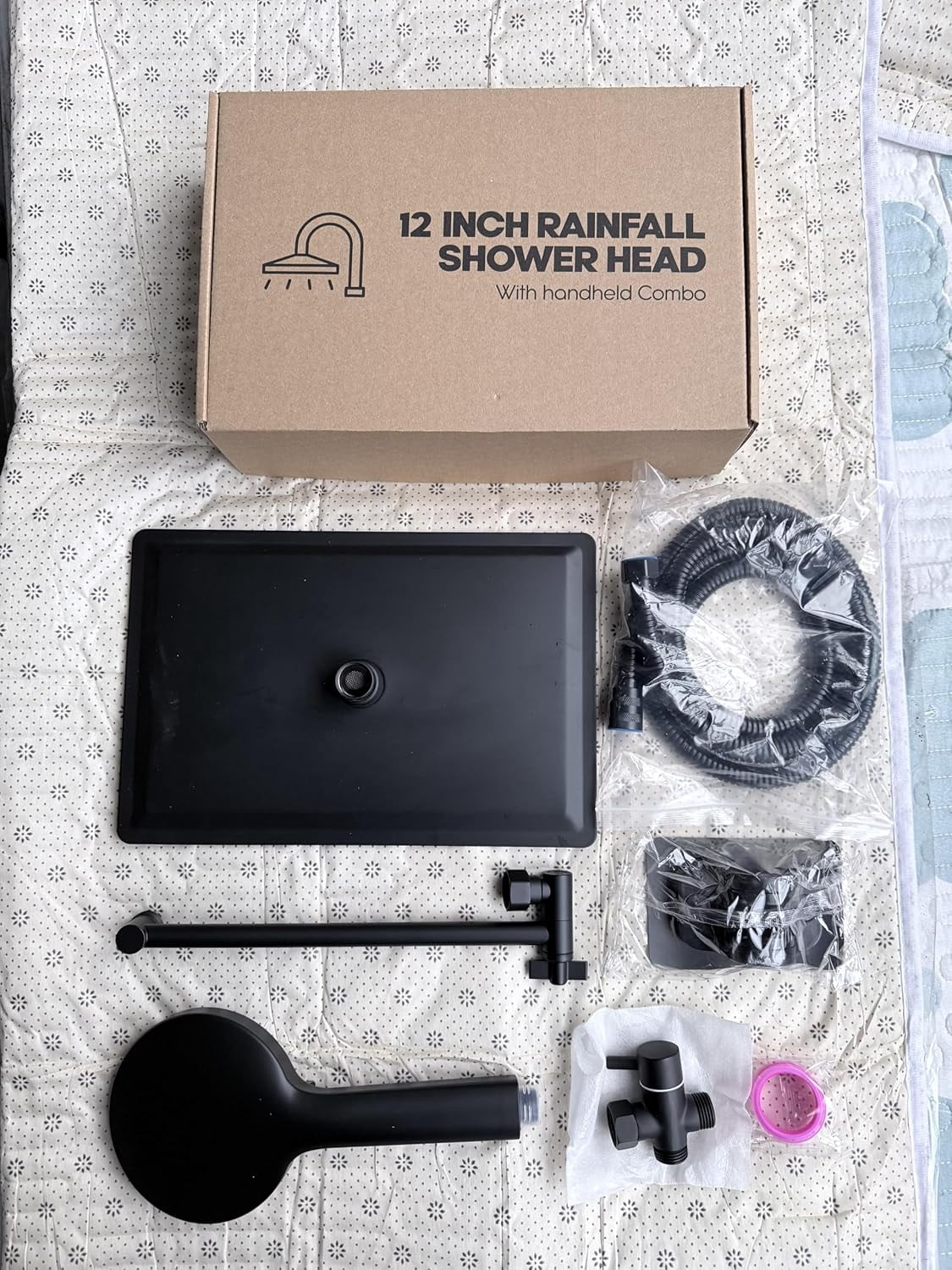 Shower Head, Rain Shower Head with Handheld Spray Combo, 12Inch Adjustable High Pressure Rainfall Shower Head, Dual Showerhead Set with Extension Arm