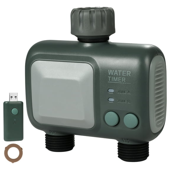KFFKFF Smart Watering Timer, Twin Outlets, Clever Hose Valve Timer with Brass Link, Controlled via APP on 2.4Ghz WiFi/Bluetooth, Syncs with Alexa & Google Assistant, IPX6 for Lawn Moisture