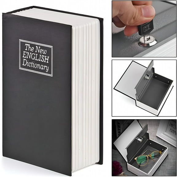 XIBUFE Book Safe,Metal Secret Book Safe,Stash Coverbook Safe Containers Storage Lock Box with Key Lock for Money Coins Cards Jewelry Passports Other Valuables Hiding Gift for Child(Navy Blue)
