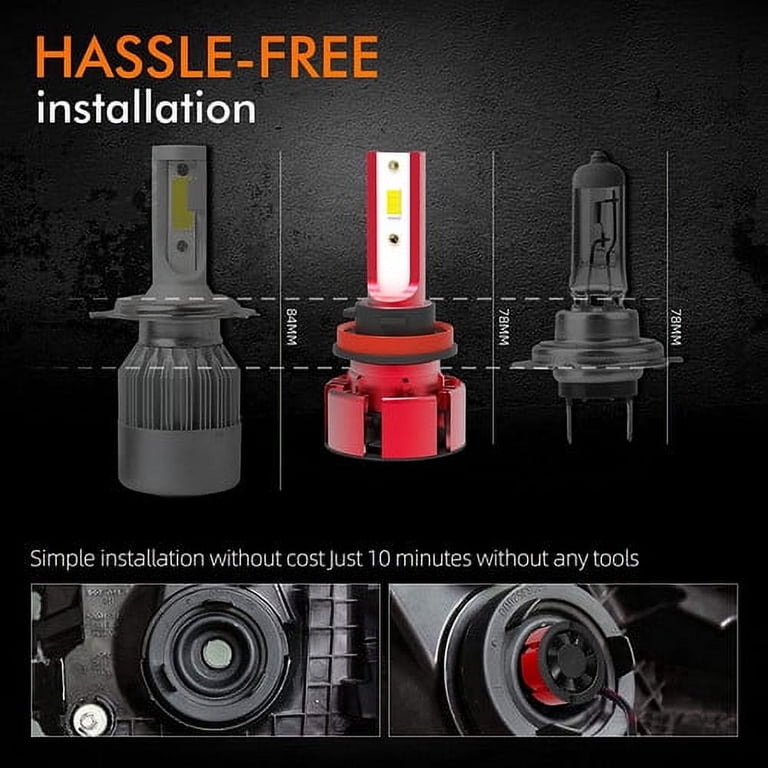 4-Piece 9005+9006 LED Headlight Bulb Kit - Super White 6000K, 80W, IP67 Waterproof