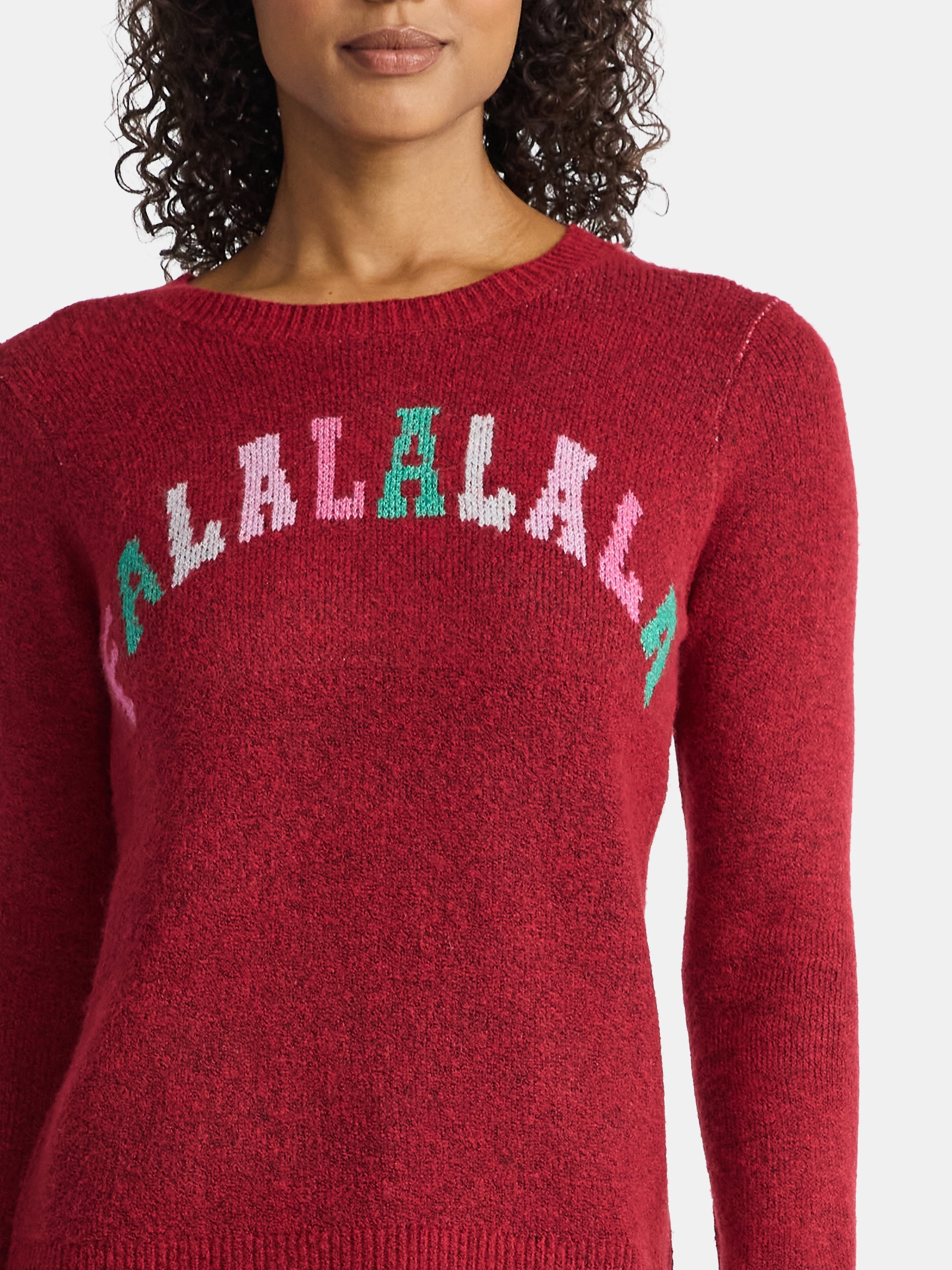 Time and Tru Women's and Women's Plus Holiday Talking Sweater with Long Sleeves, Midweight, Sizes XS-4X