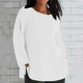 thumbnail image 3 of Otntypg Oversized Linen Shirts for Women Long Sleeve Plus Size Tops Gauze Split Side Casual Dressy Blouses Lightweight Crew Neck Loose Cotton Tunic Tops White#02 XXXL, 3 of 5