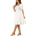 thumbnail image 4 of INSPIRE CHIC Smocked Dress for Women's Square Neck Puff Short Sleeve Ruffle Summer Dresses XS White, 4 of 6