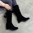 thumbnail image 6 of Wavsuf Womens Dress Shoes Mid Calf Tie Hip Lace Flock Round Toe Black Boots Size 43, 6 of 9