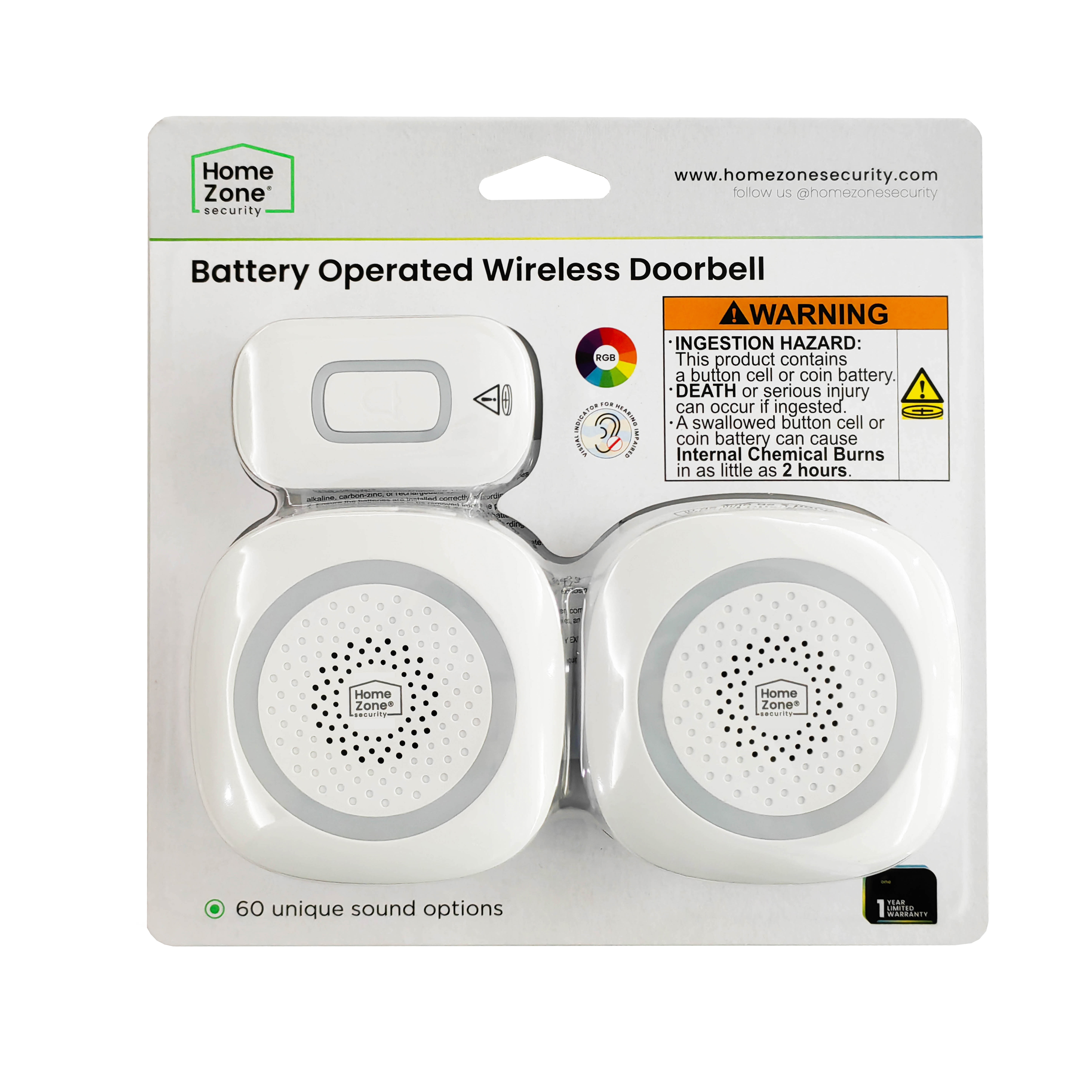 HomeZone 2PK Battery Operated Wireless Doorbell, Model ES01065B, 7.68 in W, None - Smart System