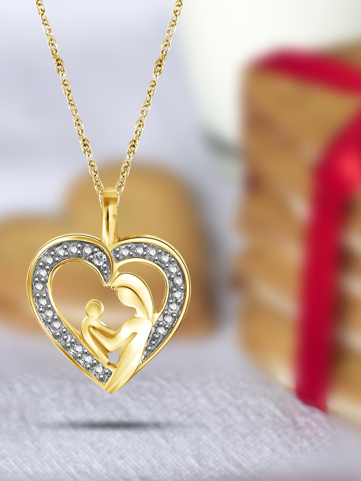 JewelersClub Heart Necklace with White Diamond Accent | 14K gold-plated Silver | Jewelry Pendant Necklaces for Women & 18 inch Rope Chain with Spring Clasp - image 4 of 5