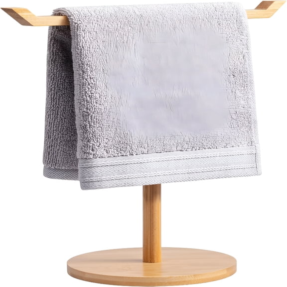 XIBUFE Towel Racks for Bathroom,Bamboo T-Shaped Free Standing Hand Towel Holder Stand,Towel bar for Bathroom Kitchen Countertop