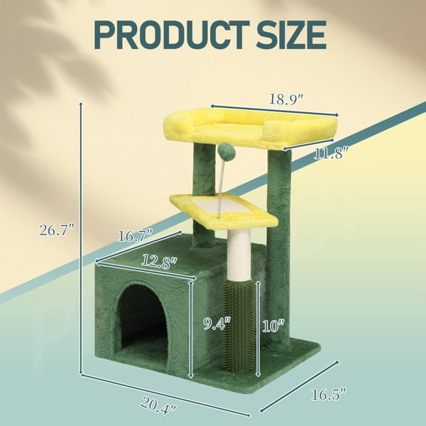 3-Tier Cat Tree Condo, Sisal Scratching Post/Board, Top Perch, Hanging Toy Ball, Stable Compact Design for Indoor Cats