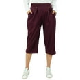 thumbnail image 5 of Bimba Women's Rayon Capri Culottes with Back Elastic Casual Summer Pants With Pockets Wine - Medium, 5 of 9