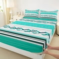 thumbnail image 3 of Feelyou Cyan Stripes Lines Twin Sheet Sets, Vintage Square Triangle Twin Fitted Sheet, Chic Abstract Theme Flat Sheet, Lightweight Room Decor, 3-Piece, 3 of 7