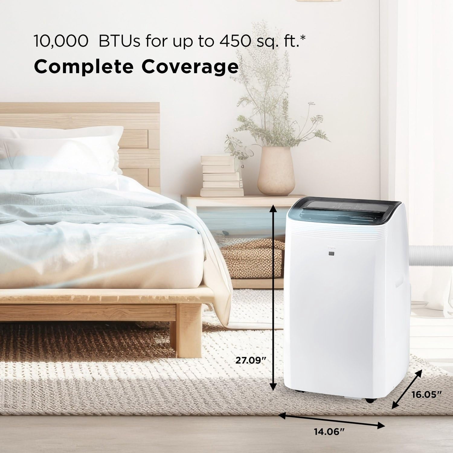 TCL H10P36W 10,000 SACC BTU (ASHRAE 14,000 BTU) Smart Portable Air Conditioner, Fan & Dehumidifier, 450 Sq. Ft, 3-Speeds, Remote Control