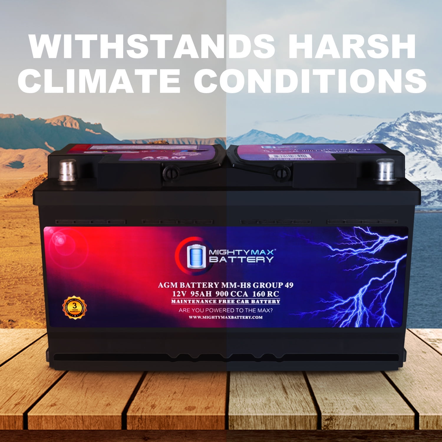 MM-H8 Start and Stop Car BCI Group 49 12V 95Ah, 160RC, 900 CCA Rechargeable AGM Car Battery