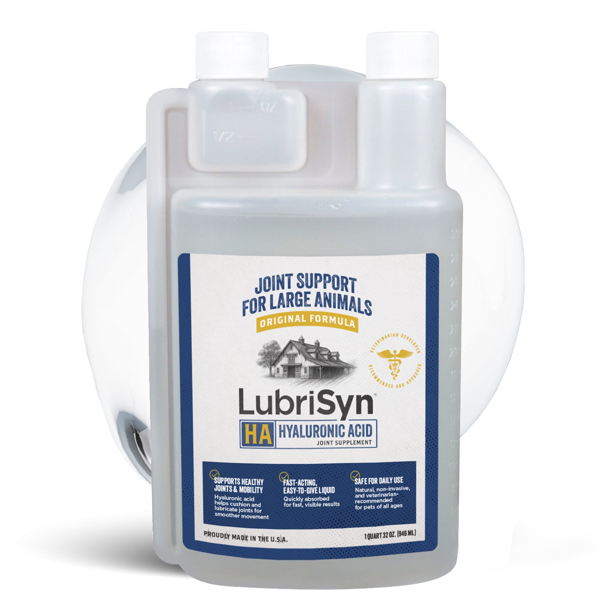 LubriSyn Livestock Hyaluronic Acid Joint Supplement for Cattle, Horses, Pigs, Goats & Sheep, Vet-Developed Oral Liquid, Quart Size, 32 oz