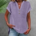 thumbnail image 4 of Breezora Women V Neck Button Down Short Sleeve Top Modern Side Slit Design Casual Comfortable Tee Shirt S Size Purple, 4 of 6