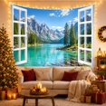 thumbnail image 3 of Open Window Framing Alpine Lake with Pine Forest in Valleys, Serene Boho for Nature Lovers, Scenic Mountain Wall Art, Housewarming Gift Tapestry Wall Hanging for Bedroom and Living Room, 3 of 7