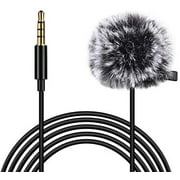 Professional Lavalier Microphone, 3m 3.5mm Jack Lavalier Wired Condenser Recording Microphone with Fur Windscreen Cap for Youtube, Conference, Vlogging