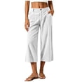 thumbnail image 6 of Women's Corduroy High Waist Capri Wide Leg Pants Soft Casual Cropped Culottes with Pockets Vintage Casual Streetwear Trousers Fall Outfit White, 6 of 9