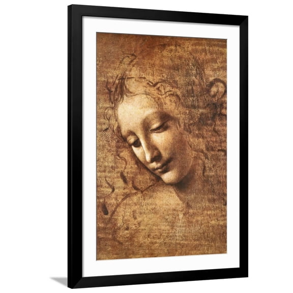 Art.com Leonardo Da Vinci (Female Head, La Scapigliata) Art Print, Black Frame Wall Art, 32" x 44"