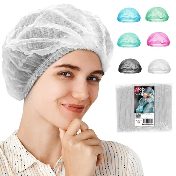 White Disposable Bouffant Caps, Spunbond PP Breathable, 1000 Count, 21 in