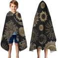 thumbnail image 3 of Black Gothic Sun Moon Pattern Hooded Bath Towel，50"x30" for Ages 3 To 12 Kids, Quick Dry Lightweight Soft Microfiber Hood Beach Towel Cover Up for Kids, 3 of 7