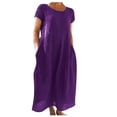 thumbnail image 1 of CHOK Robe Décontractée en Lin à Manches Courtes Col Rond pour Femmes Couleur Unie Coton Lin Robe d'Été 2024 avec Poches Gris TG, 1 of 5