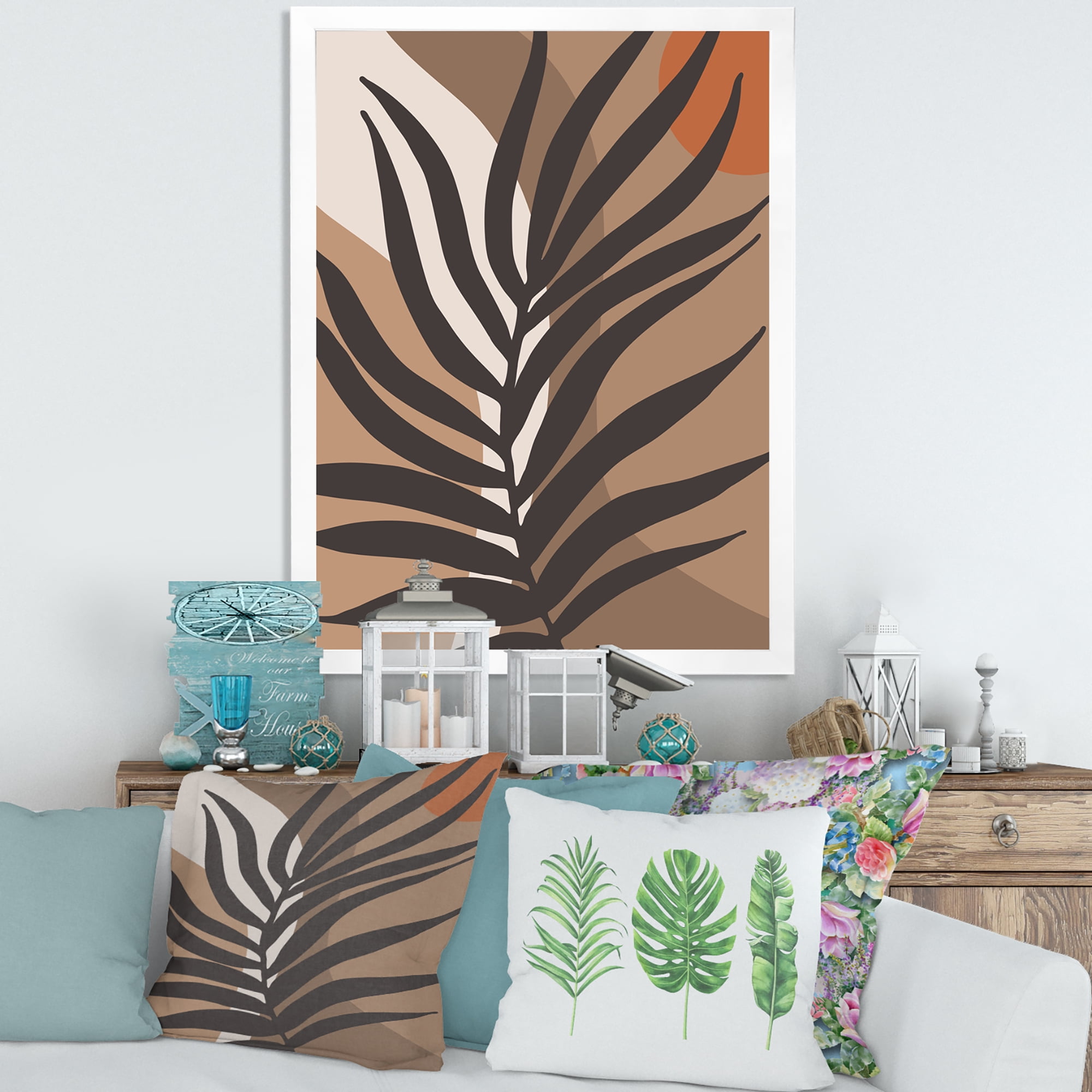 Designart 'Shapes and Tropical Leaf Silhouettes II' Modern Framed Art Print