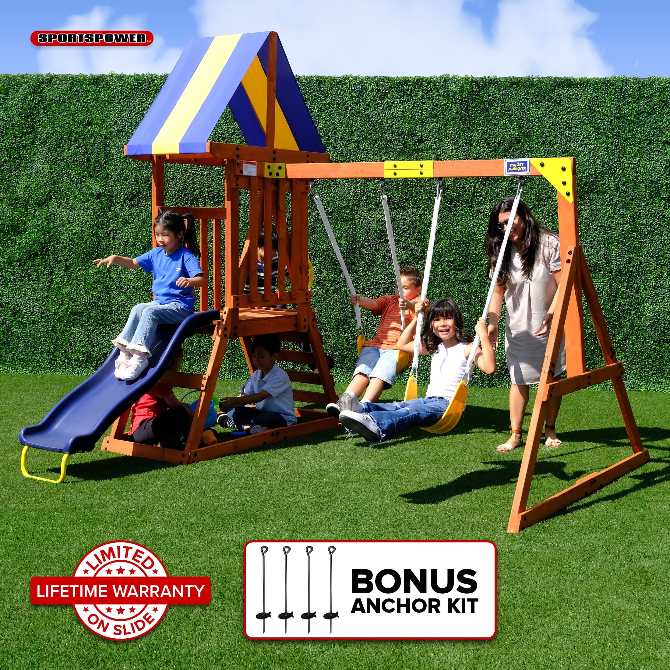 Backyard Discovery Cedar Wood Swing Set, Slide, Clubhouse, Rock